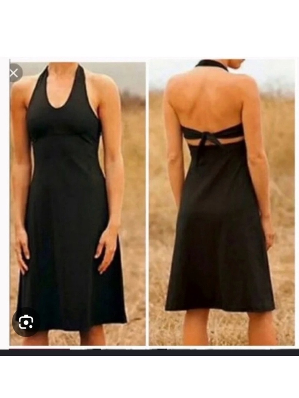 PATAGONIA Morning Glory Halter Neck Back Tie Black Dress Size Large